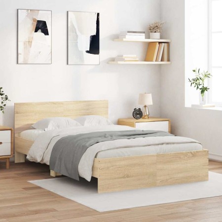 Estructura de cama con cabecero roble Sonoma 120x200 cm