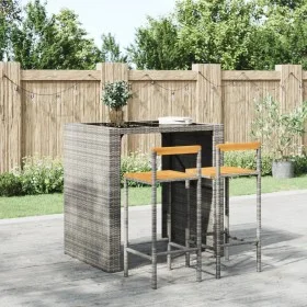 Hohe Hocker, 2 Stück, Akazienholz und graues synthetisches Rattan von vidaXL, Küchenhocker - Ref: Foro24-362607, Preis: 92,89...