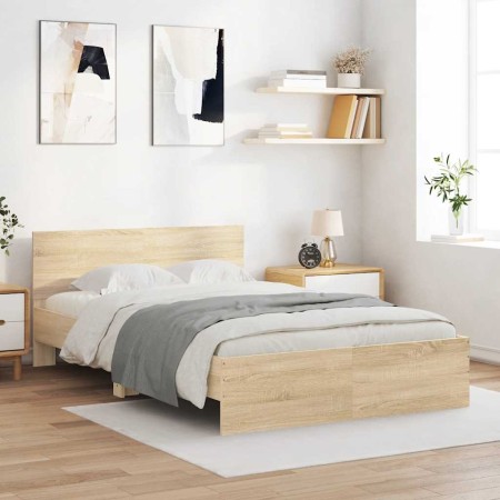 Estructura de cama con cabecero roble Sonoma 135x190 cm