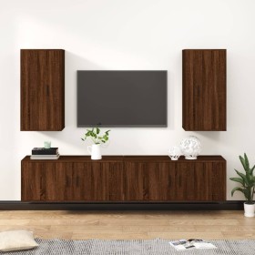 Set de muebles para TV 4 pzas madera contrachapada marrón roble