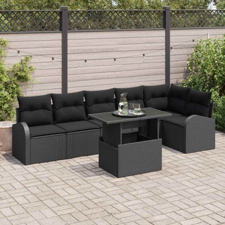 Conjunto de sofá de jardín 7 pcs Negro ratán sintético en Sofás de exterior | Comprar online en Foro24