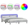 Estructura de cama cabecero y luces LED gris hormigón 200x200cm