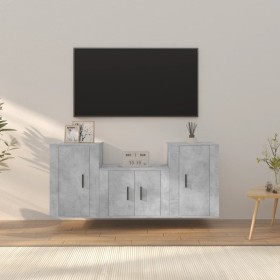 Set de muebles de TV 3 pzas madera contrachapada gris hormigón