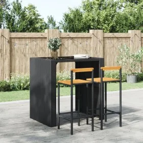 High stools 2 pcs acacia wood and black synthetic rattan by vidaXL, Kitchen stools - Ref: Foro24-362606, Price: 91,63 €, Disc...