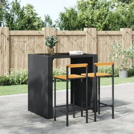 High stools 2 pcs acacia wood and black synthetic rattan by vidaXL, Kitchen stools - Ref: Foro24-362606, Price: 91,63 €, Disc...