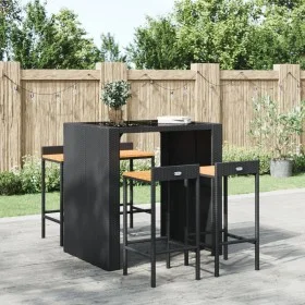 High stools 4 pcs acacia wood and black synthetic rattan by vidaXL, Kitchen stools - Ref: Foro24-362604, Price: 152,39 €, Dis...