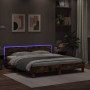 Estructura de cama cabecero y luces LED roble ahumado 160x200cm