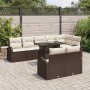 Conjunto de sofá de jardín con cojín 9 pcs Marrón y crema