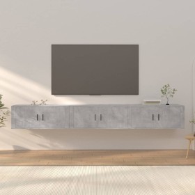 Muebles para TV de pared 3 uds gris hormigón 100x34,5x40 cm