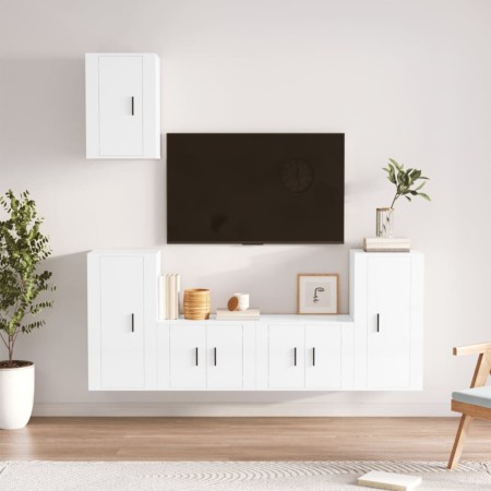 TV-Möbelset 5-teilig aus glänzend weißem Sperrholz von vidaXL, TV-Möbel - Ref: Foro24-3188576, Preis: 227,27 €, Rabatt: %
