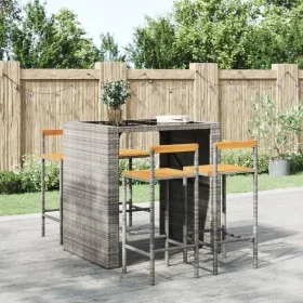 4 high stools made of acacia wood and synthetic gray rattan by vidaXL, Kitchen stools - Ref: Foro24-362609, Price: 168,72 €, ...