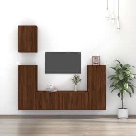 Set de muebles para TV 5 pzas madera contrachapada roble marrón