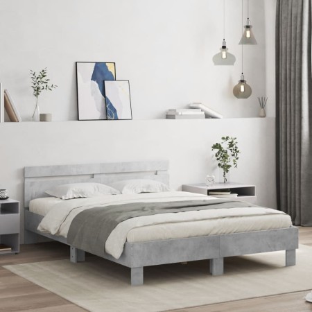 Estructura de cama cabecero y luces LED gris hormigón 140x200cm en Camas y somieres | Comprar online en Foro24