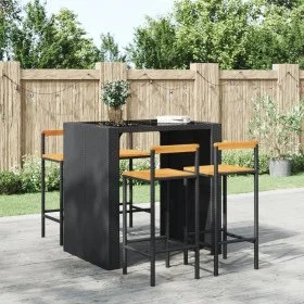 High stools 4 pcs acacia wood and black synthetic rattan by vidaXL, Kitchen stools - Ref: Foro24-362608, Price: 165,72 €, Dis...