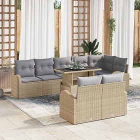 Conjunto de sofá de jardín con cojín 9 pcs beige y gris claro