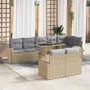 Conjunto de sofá de jardín con cojín 9 pcs beige y gris claro