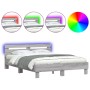 Estructura de cama cabecero y luces LED gris Sonoma 140x190 cm