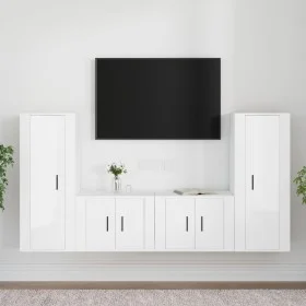 Set de muebles de TV 4 pzas madera contrachapada blanco brillo de vidaXL, Muebles TV - Ref: Foro24-3188768, Precio: 198,59 €,...