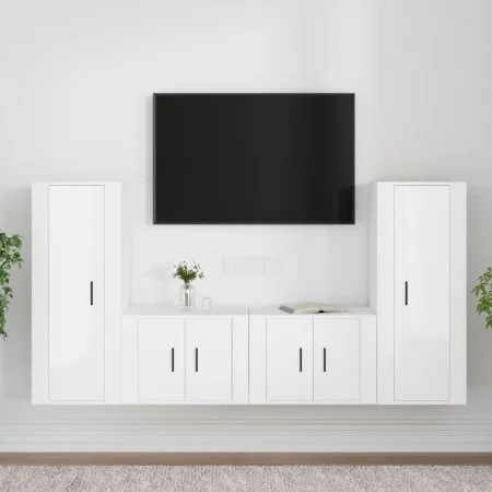 TV-Möbelset 4-teilig aus glänzend weißem Sperrholz von vidaXL, TV-Möbel - Ref: Foro24-3188768, Preis: 198,59 €, Rabatt: %