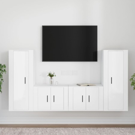 TV-Möbelset 4-teilig aus glänzend weißem Sperrholz von vidaXL, TV-Möbel - Ref: Foro24-3188768, Preis: 200,96 €, Rabatt: %