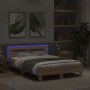 Estructura de cama cabecero y luces LED roble Sonoma 135x190 cm