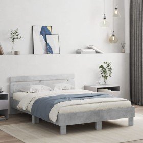 Estructura de cama cabecero y luces LED gris hormigón 135x190cm en Camas y somieres | Comprar online en Foro24