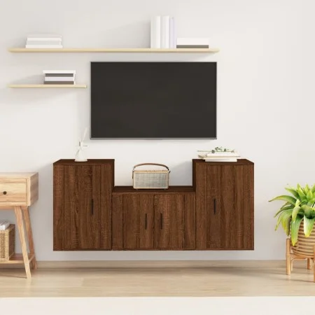 TV-Möbelset 3-teilig, braunes Eichensperrholz von vidaXL, TV-Möbel - Ref: Foro24-3188501, Preis: 111,40 €, Rabatt: %