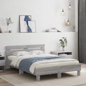 Estructura de cama cabecero y luces LED gris Sonoma 135x190 cm en Camas y somieres | Comprar online en Foro24