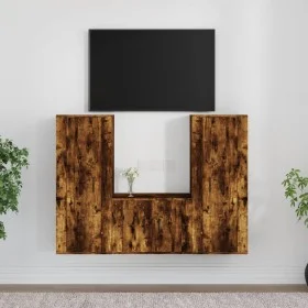 Set TV-Möbel 3-tlg. Sperrholz geräucherte Eiche von vidaXL, TV-Möbel - Ref: Foro24-3188747, Preis: 142,19 €, Rabatt: %