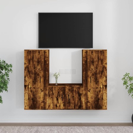 Set TV-Möbel 3-tlg. Sperrholz geräucherte Eiche von vidaXL, TV-Möbel - Ref: Foro24-3188747, Preis: 143,92 €, Rabatt: %