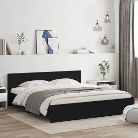 Estructura cama LED sin colchón cuero sintético negro 180x200cm