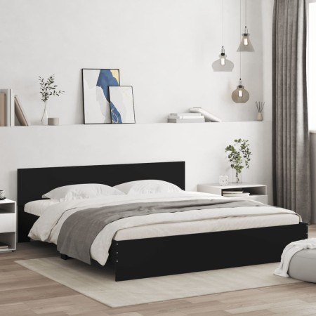 Estructura cama LED sin colchón cuero sintético negro 180x200cm