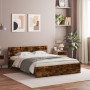 Estructura de cama cabecero y luces LED roble ahumado 160x200cm