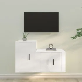 Set TV-Möbel 2-tlg Sperrholz glänzend weiß von vidaXL, TV-Möbel - Ref: Foro24-3188448, Preis: 83,19 €, Rabatt: %