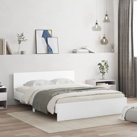 Estructura de cama con cabecero y luces LED blanco 150x200 cm