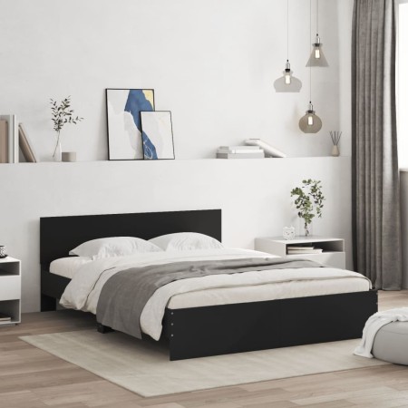 Estructura de cama con LED sin colchón negra 150x200 cm