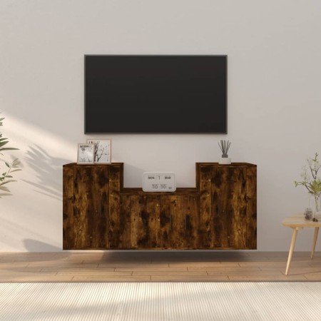 Set TV-Möbel 3-tlg. Sperrholz geräucherte Eiche von vidaXL, TV-Möbel - Ref: Foro24-3188387, Preis: 109,05 €, Rabatt: %