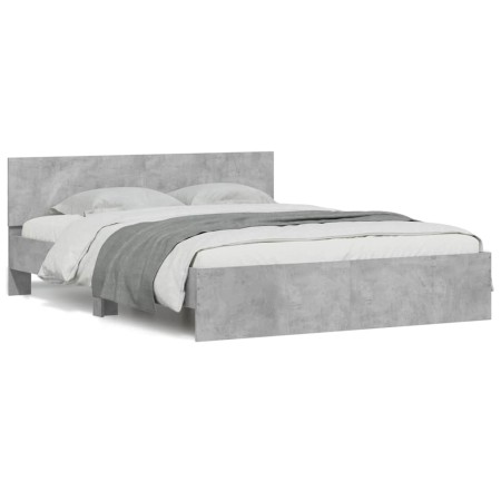 Estructura de cama cabecero y luces LED gris hormigón 150x200cm