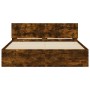 Estructura de cama cabecero y luces LED roble ahumado 150x200cm