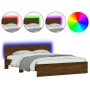 Estructura de cama cabecero y luces LED marrón roble 150x200 cm