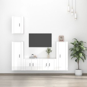 Set de muebles de TV 5 pzas madera contrachapada blanco brillo de vidaXL, Muebles TV - Ref: Foro24-3188776, Precio: 242,85 €,...
