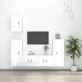 TV-Möbelset 5-teilig aus glänzend weißem Sperrholz von vidaXL, TV-Möbel - Ref: Foro24-3188776, Preis: 239,71 €, Rabatt: %
