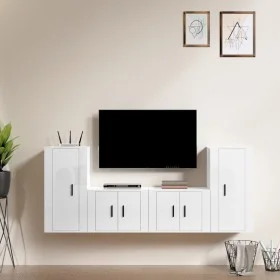 4-teiliges TV-Möbelset Sperrholz glänzend weiß von vidaXL, TV-Möbel - Ref: Foro24-3188552, Preis: 183,59 €, Rabatt: %