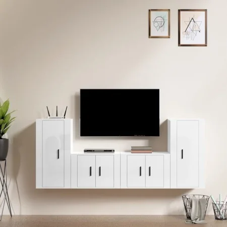 4-teiliges TV-Möbelset Sperrholz glänzend weiß von vidaXL, TV-Möbel - Ref: Foro24-3188552, Preis: 183,59 €, Rabatt: %