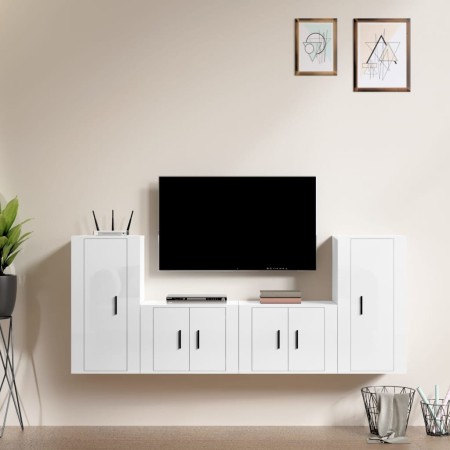 4-teiliges TV-Möbelset Sperrholz glänzend weiß von vidaXL, TV-Möbel - Ref: Foro24-3188552, Preis: 185,77 €, Rabatt: %