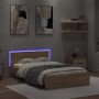 Estructura de cama cabecero y luces LED roble Sonoma 140x200 cm