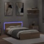 Estructura de cama cabecero y luces LED roble Sonoma 140x190 cm