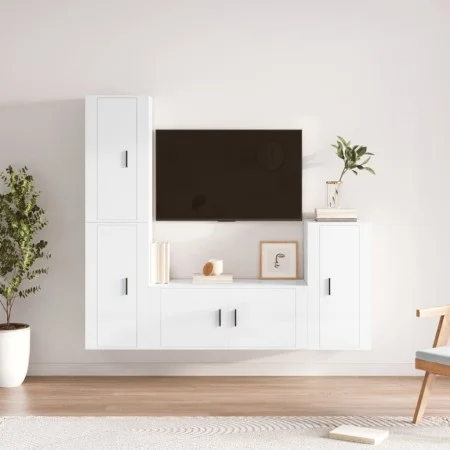 4-teiliges TV-Möbelset Sperrholz glänzend weiß von vidaXL, TV-Möbel - Ref: Foro24-3188592, Preis: 230,66 €, Rabatt: %