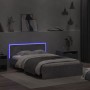 Estructura de cama cabecero y luces LED gris hormigón 140x190cm