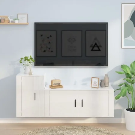 TV-Möbelset 2-teilig aus glänzend weißem Sperrholz von vidaXL, TV-Möbel - Ref: Foro24-3188480, Preis: 115,47 €, Rabatt: %